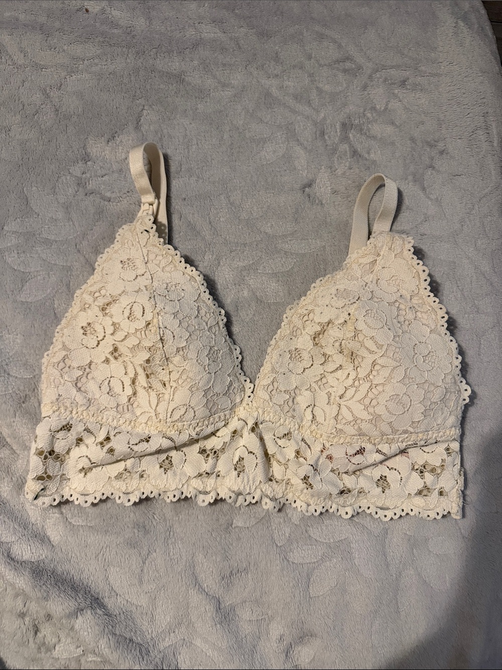 Cream Floral Lace Wireless nursing Bralette with Scalloped Hem